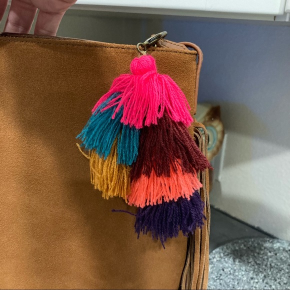 MARK & GRAHAM Fringed Cross Body Bag Purse Tan Leather and Suede NWOT - Picture 7 of 10